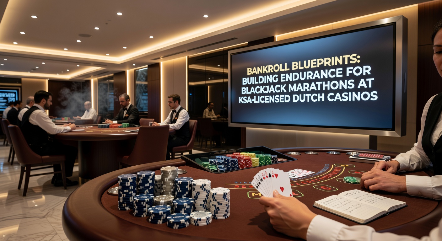 Grafiek met bankroll-curves tijdens lange blackjack-sessies, illustrerend variance en endurance-strategieën