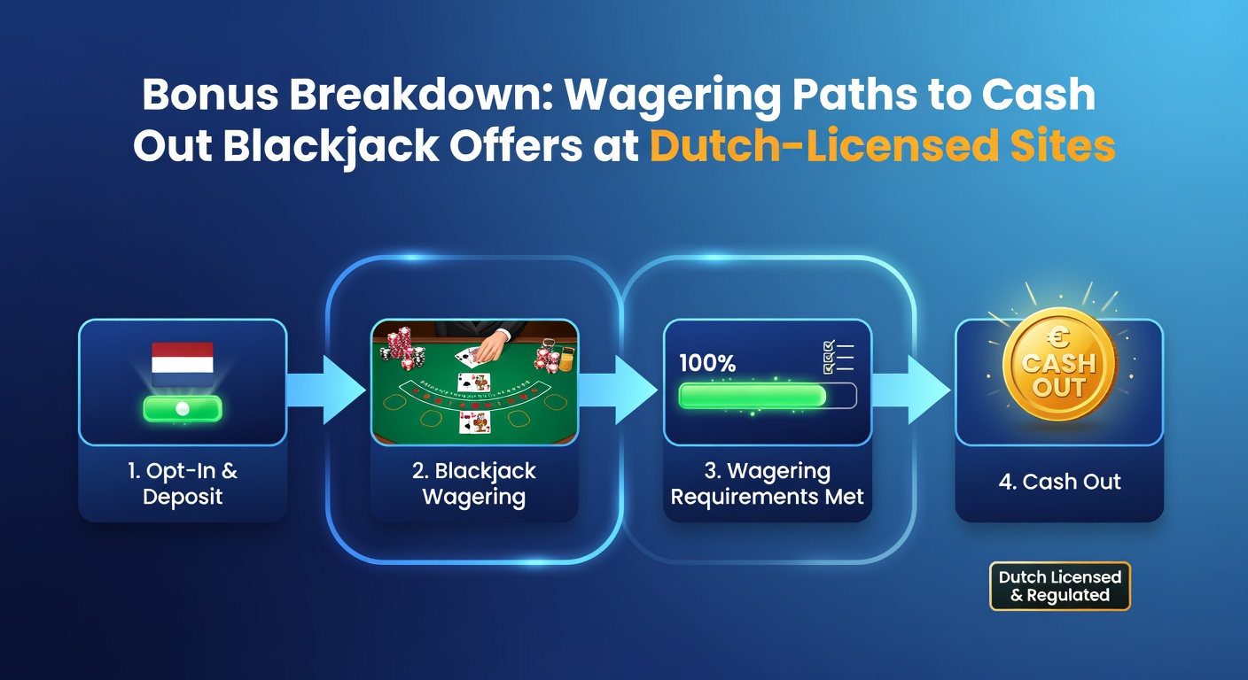 Grafiek die wageringvereisten visualiseert voor blackjack bonussen op Nederlandse online casino sites, met progressiestaven en blackjack tafels op de achtergrond