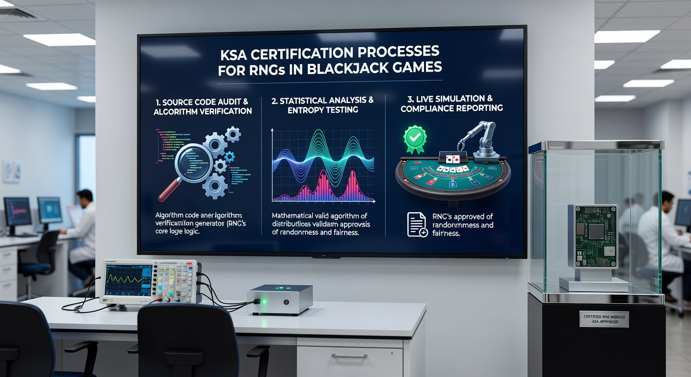 Testlaboratorium waar RNG's voor blackjack gecontroleerd worden met grafieken en meetapparatuur