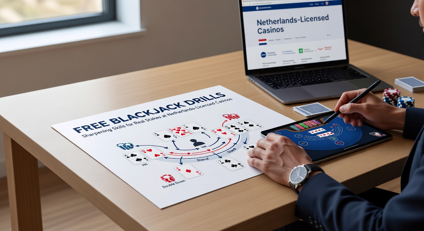 Speler oefent blackjack strategie op een gratis online tafel met virtuele kaarten en chips