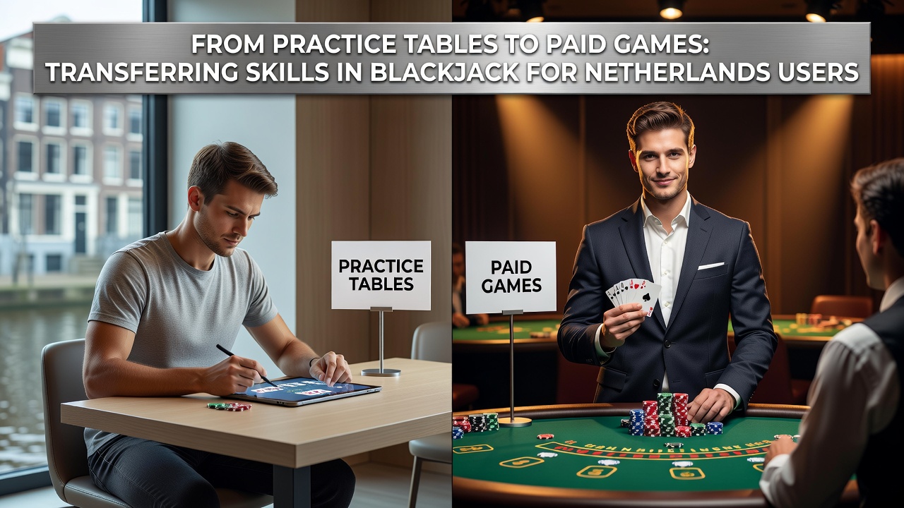 Speler die blackjack oefent op een digitale tafel voordat hij overstapt naar betaalde spellen bij Nederlandse platforms