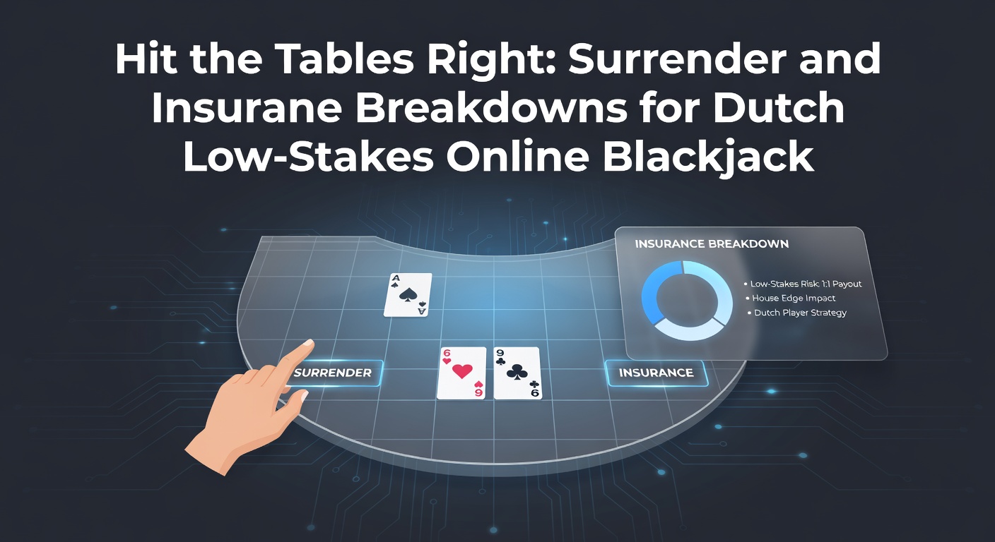 Blackjacktafel met lage inzetten en opties voor surrender en insurance in een Nederlands online casino