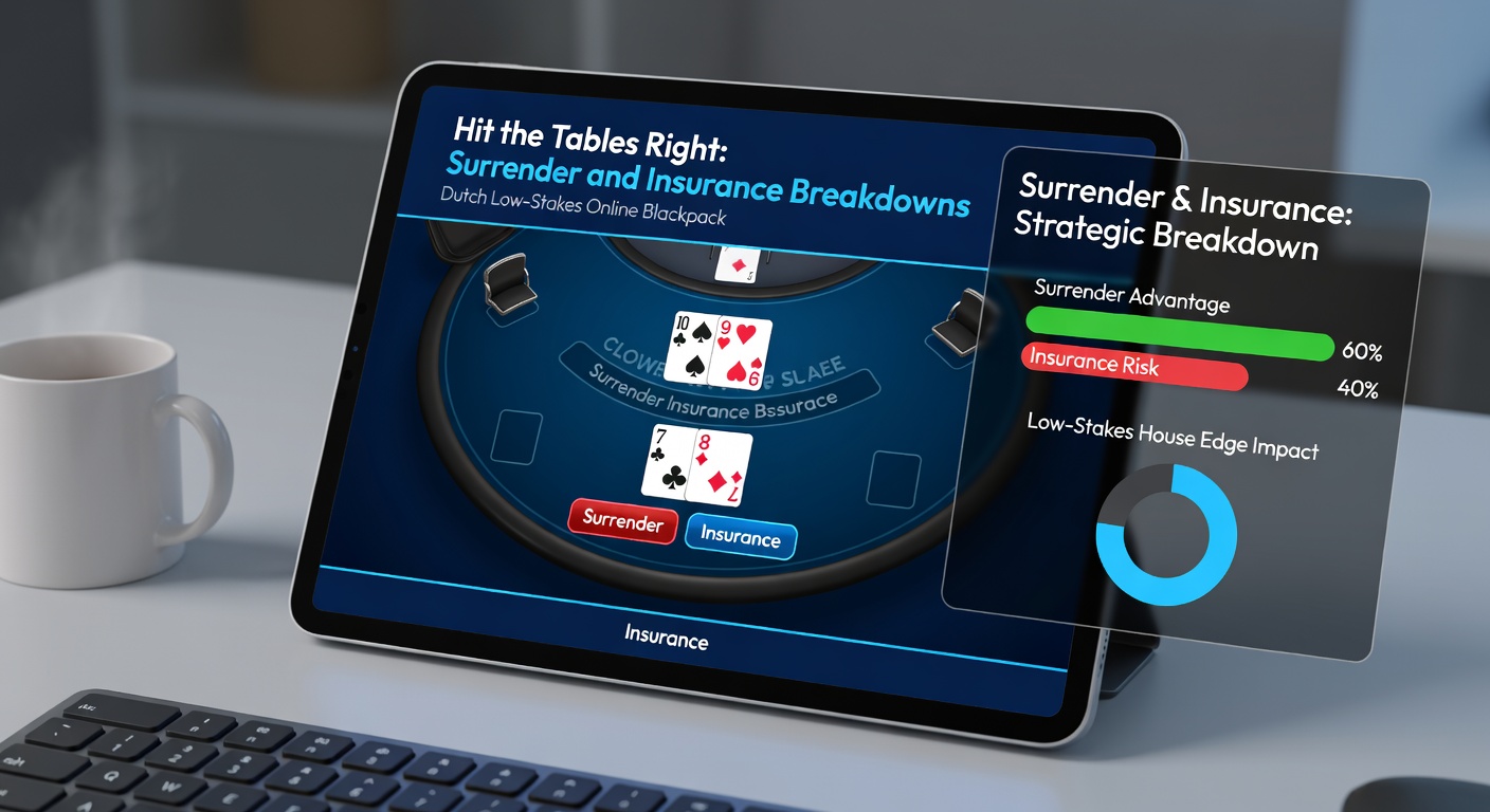 Close-up van insurance bet op een online blackjacktafel met lage inzetten, inclusief dealer ace