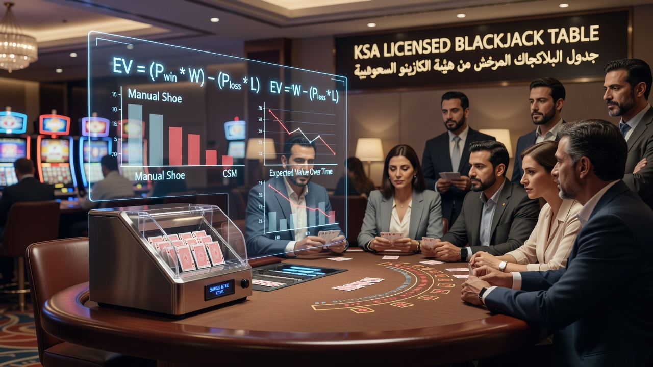 Grafiek die de verschuiving in verwachte waarde toont bij blackjacktafels met en zonder continue shufflemachine