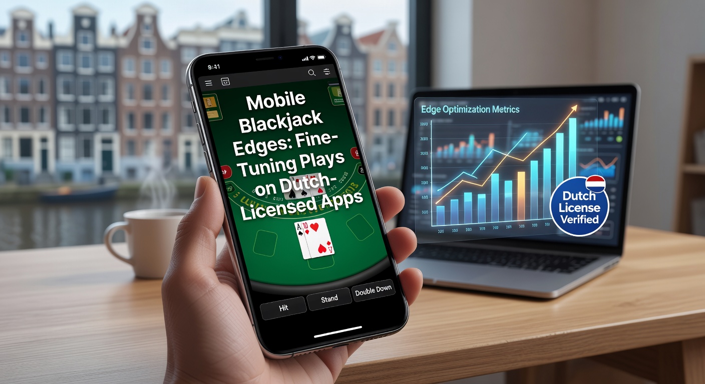 Schermafbeelding van een mobiele blackjack-app met Nederlandse licentie, waar een speler een hand finetunet tijdens een sessie