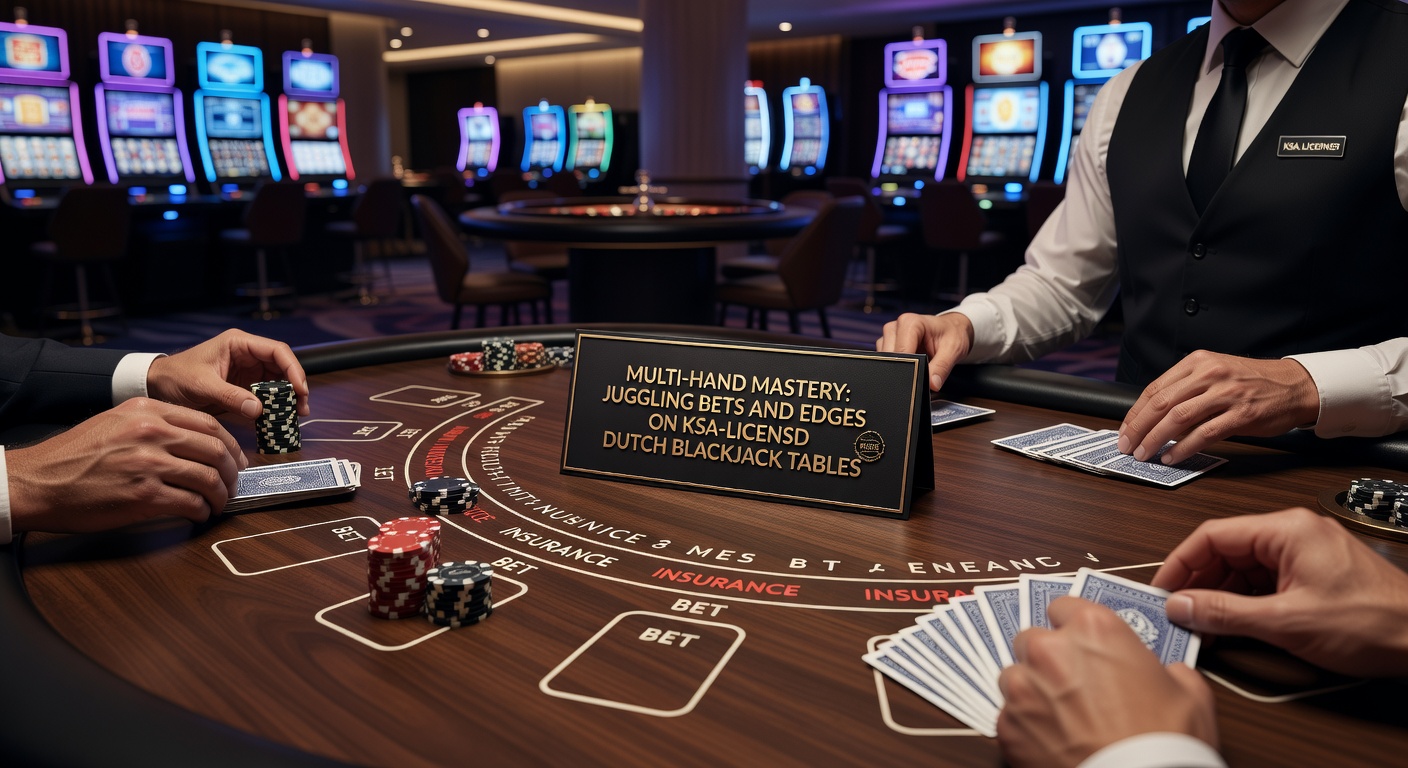 Strategische multi-hand blackjack setup met gevarieerde inzetten op een Nederlands KSA-platform, inclusief dealer interactie