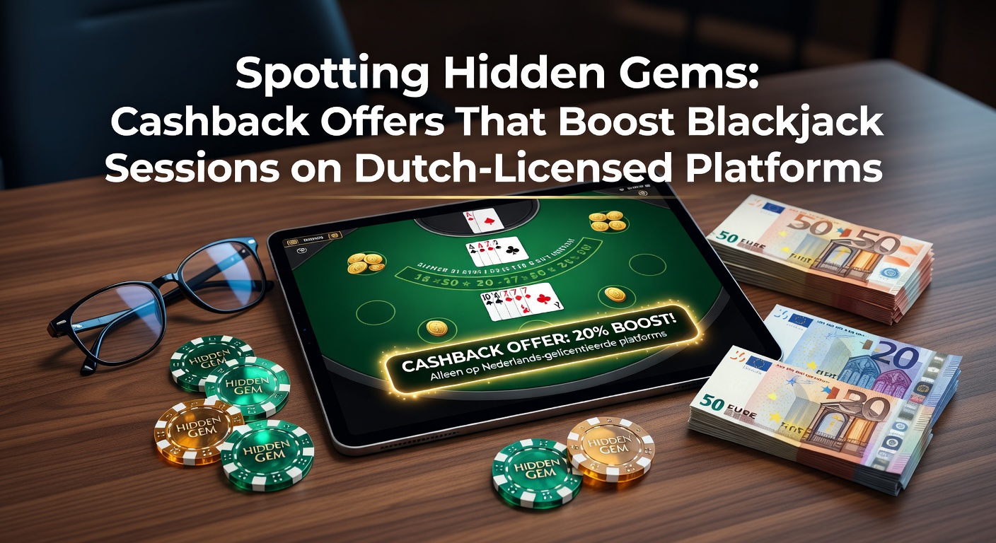 Een stralende blackjack tafel met cashback symbolen die extra chips toevoegen, symbool voor verborgen deals op Nederlandse casino platforms
