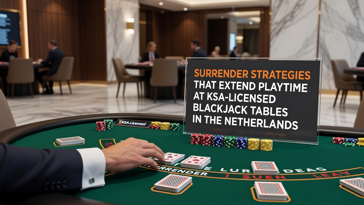 Close-up van blackjack kaarten met surrender optie indicator op een digitale tafel